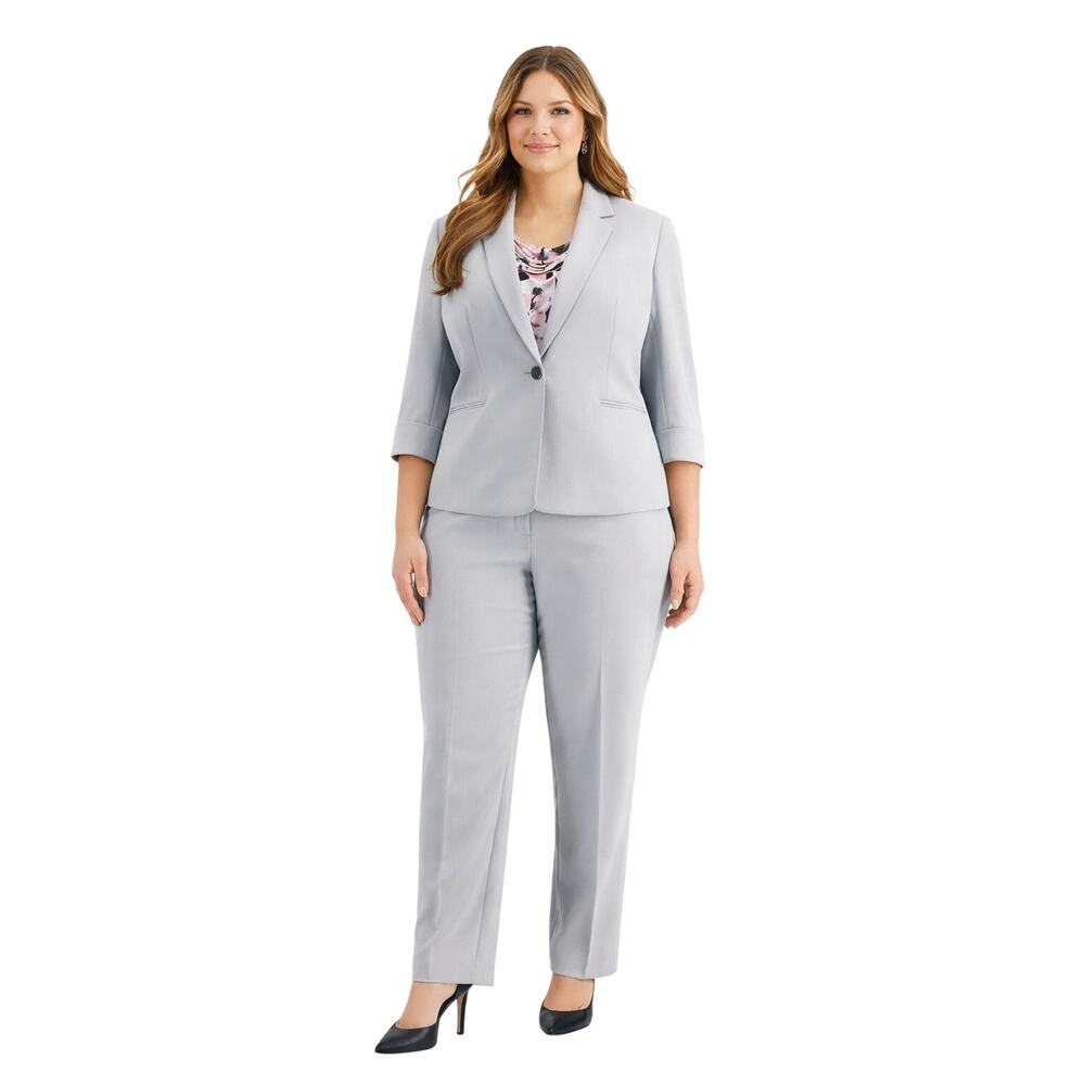 Kasper Gray Pants Suit Set 20W Blazer 18W Straight Leg Pant NWT Workwear
